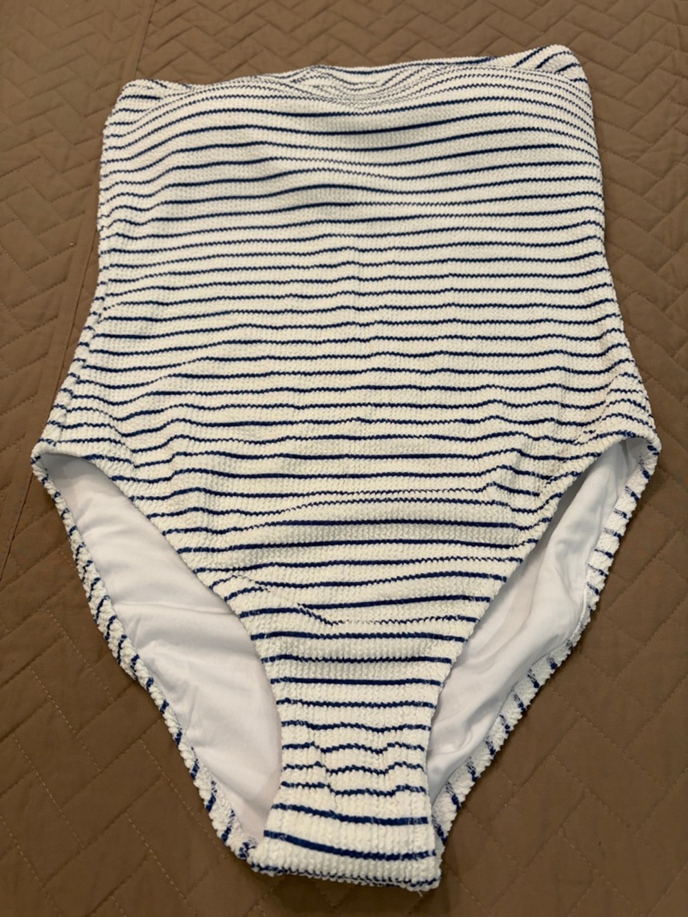 J. Crew White/Blue Stripe Gemma Bandeau Scrunchie One-Piece/NWT/12 - Picture 7 of 16